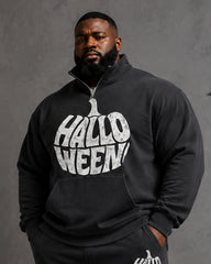 Big & Tall Men's Vintage Halloween Alphabet Pumpkin Print Half Zip Sweat Set