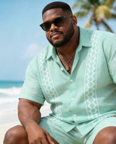 Big & Tall Men's Diamond Stripe Print Short Sleeve Shirt Shorts Set