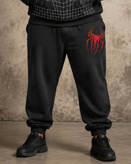Big & Tall Men’s Halloween Red Spider Web–Print Half-Zip Hoodie Set