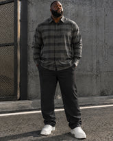 Big & Tall Men's Dark Gray Check Print Long Sleeve Shirt Trousers Set