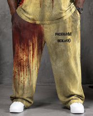 Big & Tall Men's Vintage Bloodstain Gradient Problem Solved Printed T-Shirt Pants Set