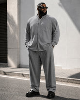 Big & Tall Men's Solid Color Collar Long Sleeve Shirt Pants Set