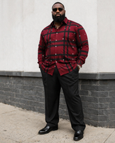 Big & Tall Men's Red And Black Check Small Cross Printed Long Sleeve Shirt Trousers Set