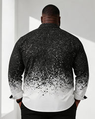 Big & Tall Men's Black And White Gradient Splash Ink Spot Print Long Sleeve Shirt
