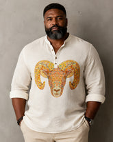 Big & Tall Men's Colorful Mosaic Ram Head Printed Collar Long Sleeve Shirt