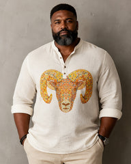 Big & Tall Men's Colorful Mosaic Ram Head Printed Collar Long Sleeve Shirt