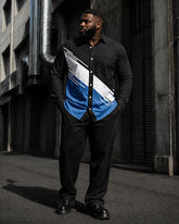Big & Tall Men's Oblique Contrast Printed Long Sleeve Shirt Pants Set