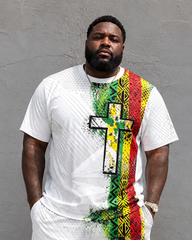 Big & Tall Men's Reggae Cross Printed Round Neck Short Sleeve T-Shirt Shorts Set