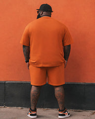 Big & Tall Men's STAY CREEPY Skull Pumpkin Vintage Printed Crewneck Short Sleeve T-Shirt Shorts Set