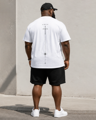 Big & Tall Men's Faith AMEN Vertical Cross Printed Crewneck Short Sleeve T-Shirt Shorts Set