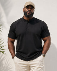 M-5XL American-style High Street Henry Collar T-shirt Stand Collar Short Sleeve