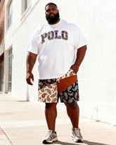 Big & Tall Men's Vintage Cashew Flower POLO Letter Printed Round Neck Short Sleeve T-Shirt Shorts Set