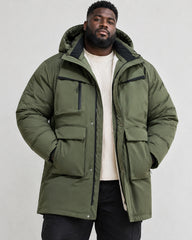 6XL-13XL Fleece-lined Three-proof Men's Mid-length Hooded Jacket