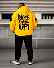 Big & Tall Men's Bright Yellow "Never Give Up" Printed Hoodie Set