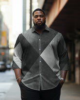 Big & Tall Men's Colorblock Grey Geometric Print Long Sleeve Shirt