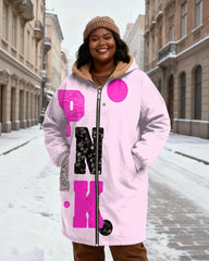 Women's Love PINK Printed Velvet Thickened Long Hooded Coat