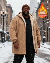 Big & Tall Men's Solid Color Velvet Thickened Long Hooded Coat