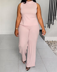 XL-4XL Women's Solid Color Casual Sleeveless Pants Set