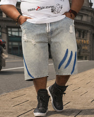 3XL-8XL Summer Elastic Waist Denim Shorts-loose High Elastic