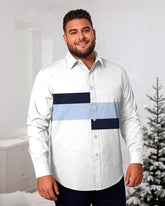 Big & Tall Men's Simple White And Blue Contrast Striped Long Sleeve Shirt