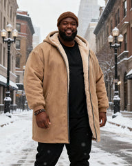 Big & Tall Men's Solid Color Velvet Thickened Long Hooded Coat