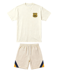 Big & Tall Men's Highway 66 Centennial Yellow Label Shield Printed Crewneck Short Sleeve T-Shirt Shorts Set