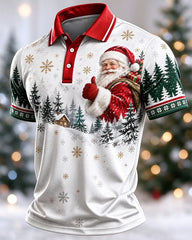 Big & Tall Santa Forest Print Short Sleeve POLO Shirt