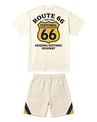 Big & Tall Men's Highway 66 Centennial Yellow Label Shield Printed Crewneck Short Sleeve T-Shirt Shorts Set