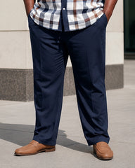 Big & Tall Men's Business Plaid Print Short Sleeve Shirt Pants Set