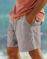 S-3XL Cotton And Linen Solid Color Beach Casual Shorts