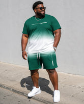 Big & Tall Men’s Gradient Letter-Print Crew-Neck Short-Sleeve T-Shirt And Shorts Set