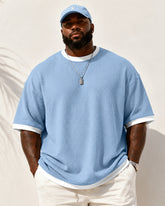 S-5XL Men's Waffling Loose Hollow Short-sleeved Knitted T-shirt