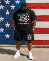 Big & Tall Men's 250 Anniversary Flag Alphabet Print Crewneck Short Sleeve T-Shirt Shorts Set