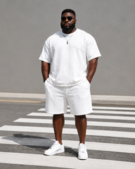 M-5XL Men's Summer Texture Jacquard Sport 2-piece Set