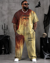 Big & Tall Men's Vintage Bloodstain Gradient Problem Solved Printed T-Shirt Pants Set
