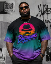 Big & Tall Men's Gradient Sunset Graffiti Top Hat Printed Round Neck Short Sleeve T-Shirt