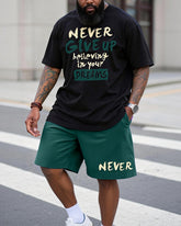 Big & Tall Men's "never Give Up" Inspirational Printed Crew Neck Short Sleeve T-shirt Shorts Set
