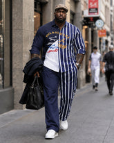 Big & Tall Men's Shark-stripe Paneling Prints Long Sleeve Shirt Pants Set