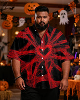 Big & Tall Men's Halloween Love Cobweb Print Short Sleeve Shirt