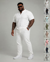 S-3XL Sports Leisure Solid Color V-neck Loose Short-sleeved 2-piece Set