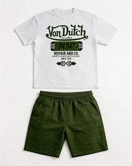 Big & Tall Men's American Vintage Von Dutch Printed Round Neck Short Sleeve T-Shirt Shorts Set