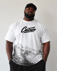 M-8XL Mountains Letter-Print Short-Sleeve Tee