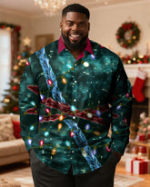Big & Tall Men's Christmas Sequin Gift Box Print Long Sleeve Shirt