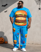 Big & Tall Men's Jumbo Burger Fake Belly Print T-Shirt Pants Set
