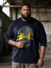 Big & Tall Men's Blue Skull Line Print Long Sleeve Tee