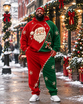 Big & Tall Men's Color-block Santa Claus Print Hoodie Set