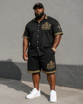 Big & Tall Men's JESUS IS KING Letter And Cross Print Short-Sleeve Shirt And Shorts Set