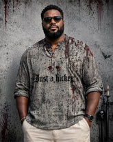 Big & Tall Men's Just A Hickey Bite Bloodstain Print Stand-up Collar Long Sleeve Shirt