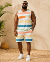 Big & Tall Men's Macaron Colorful Horizontal Stripe Printed Vest Shorts Set