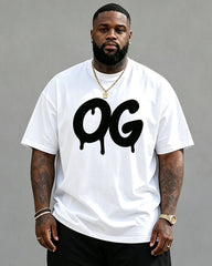 Big & Tall Men's OG Drop Letter Print Round Neck Short Sleeve T-Shirt Shorts Set